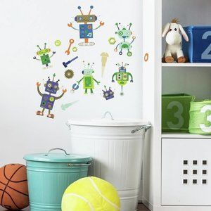Bot Droid Robots Peel Stick Wall Decals Android Machine Stickers Kids Room Decor